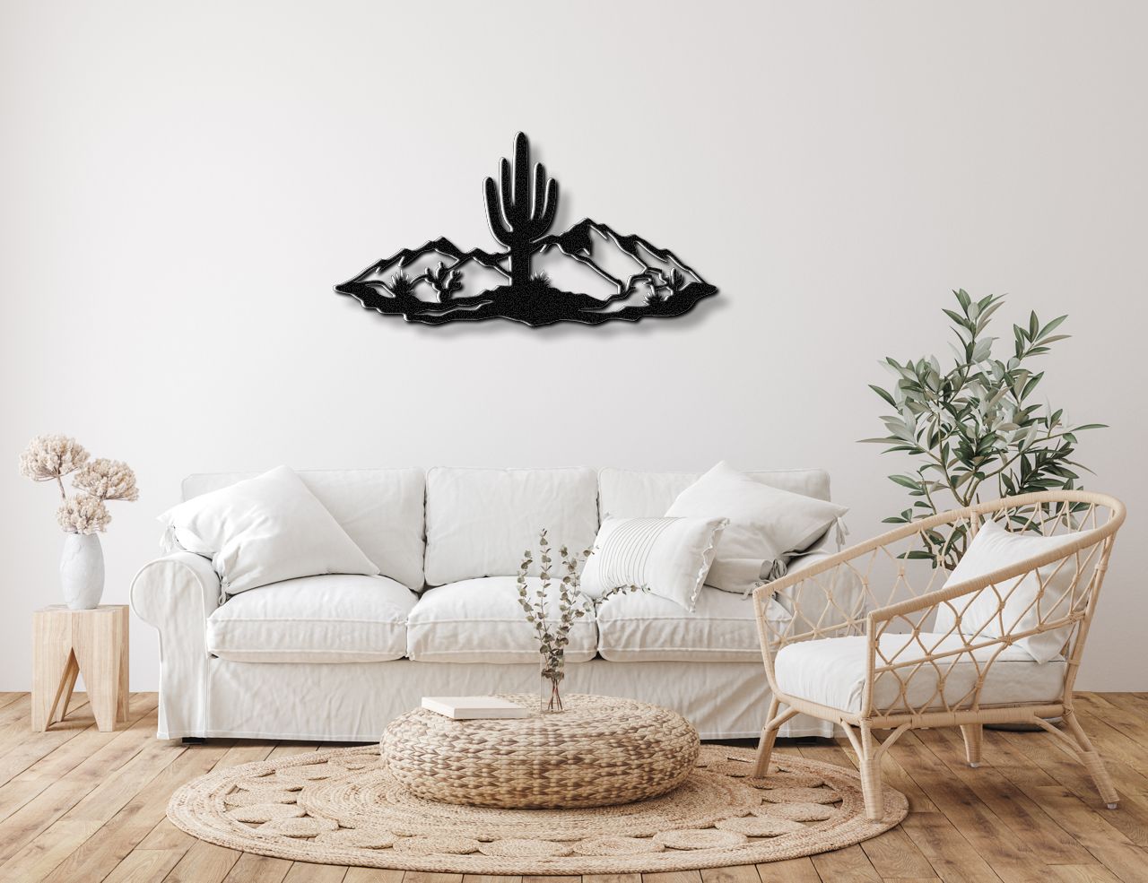 Saguaro Cactus with Mountains Metal Wall Art