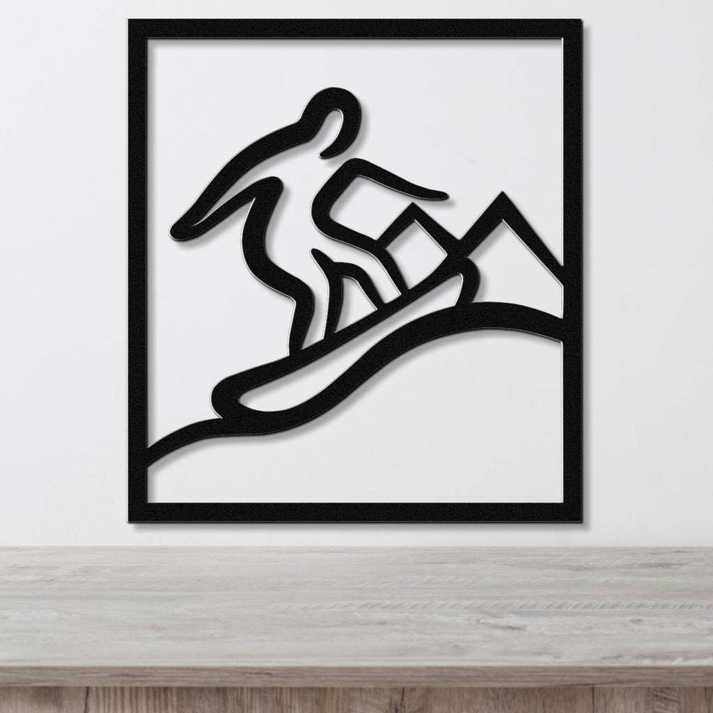 Snowboarder with Mountains Metal Wall Art