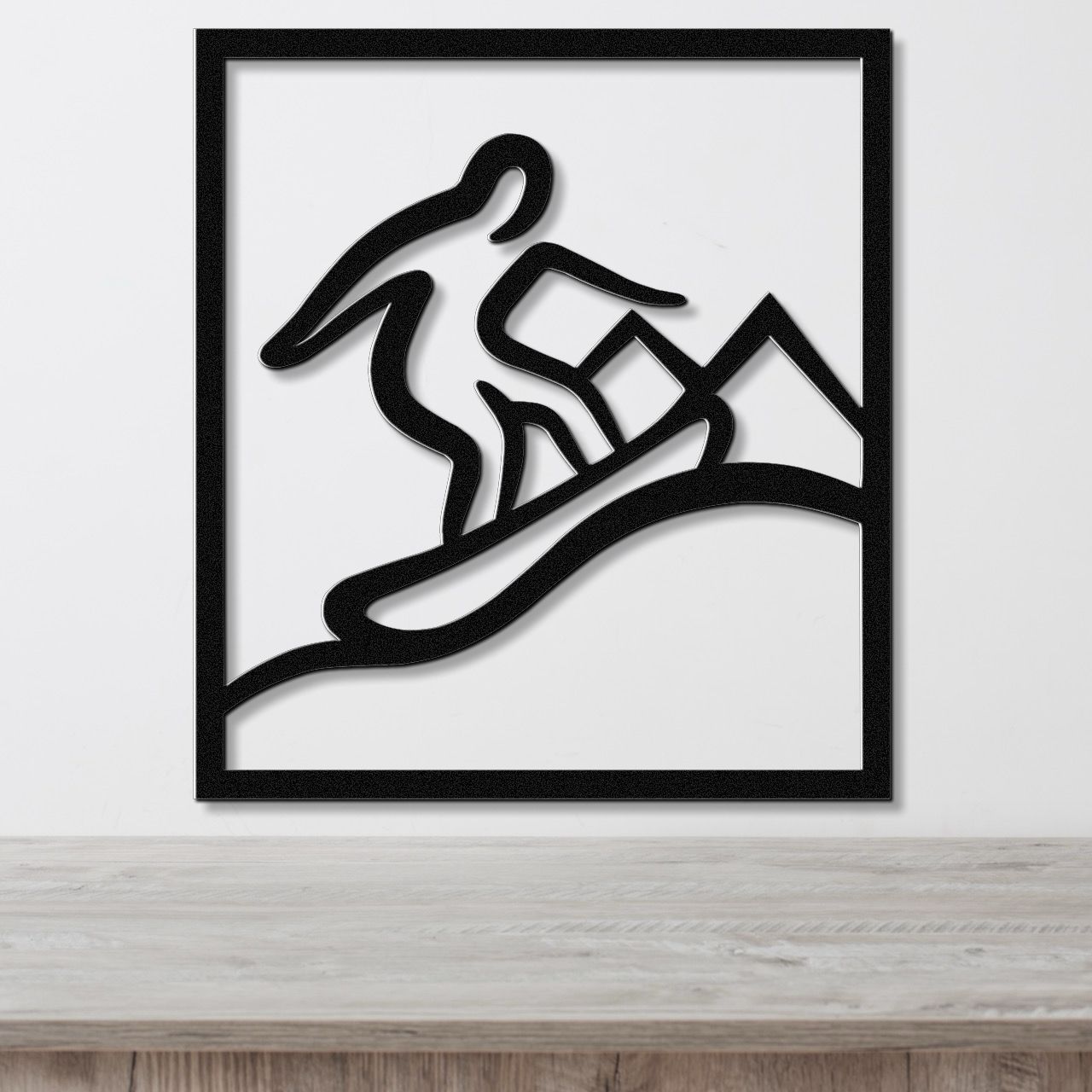 Snowboarder with Mountains Metal Wall Art