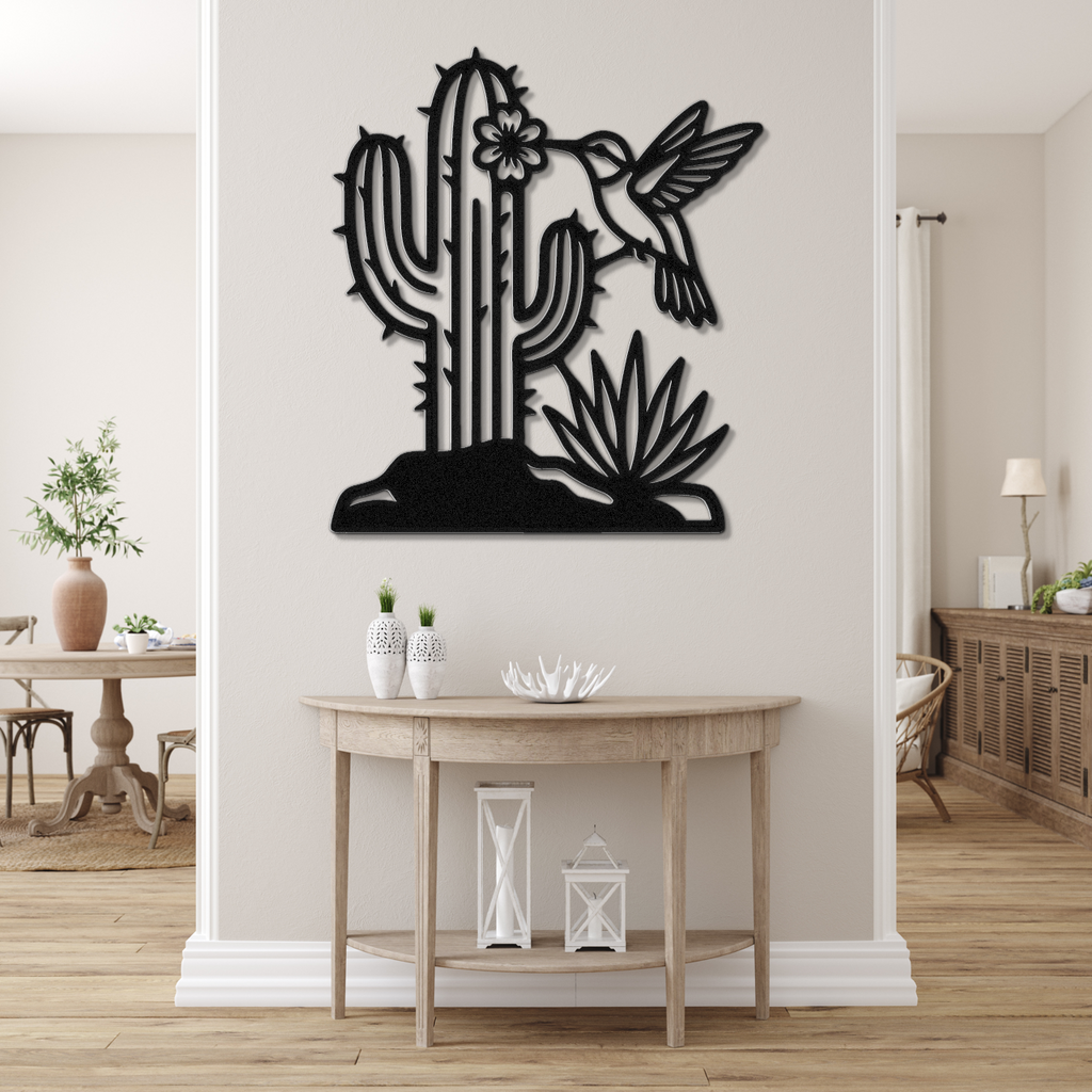 Hummingbird and Saguaro Metal Wall Art