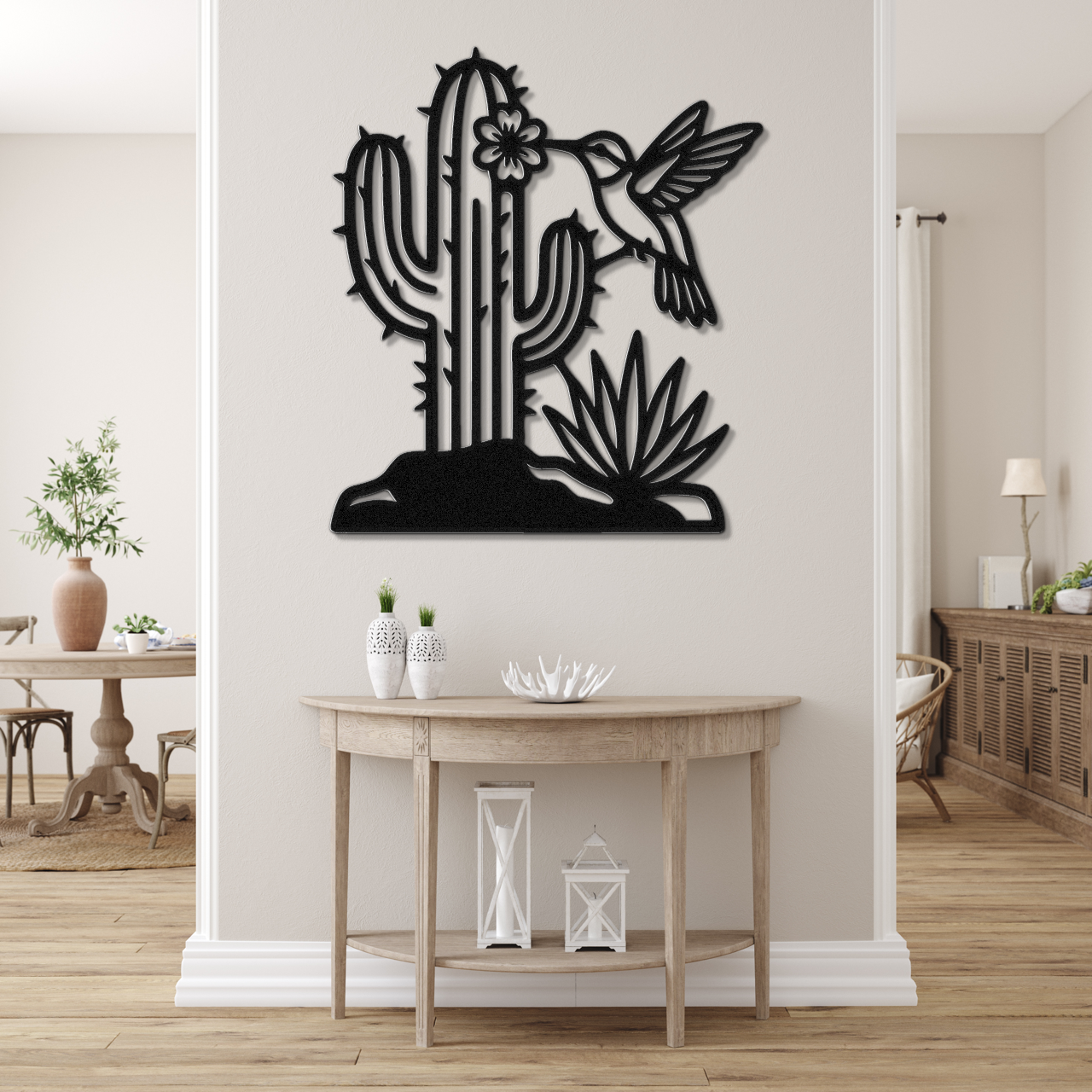 Hummingbird and Saguaro Metal Wall Art