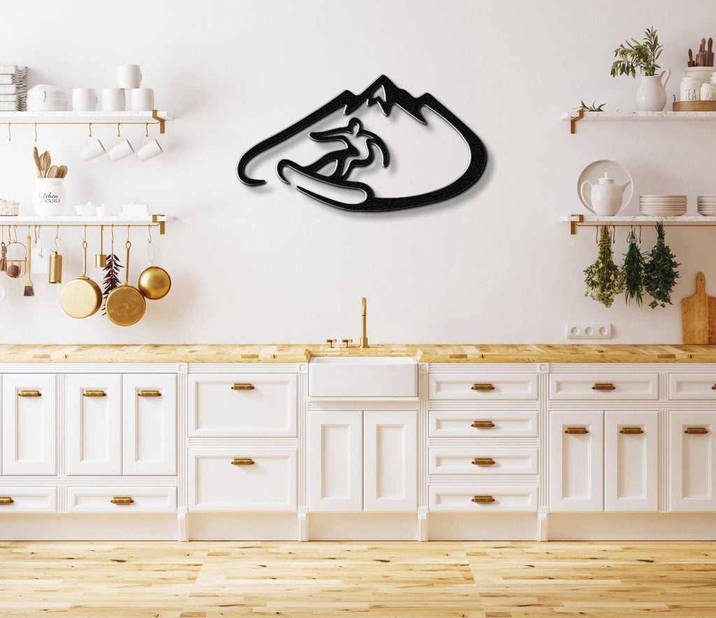 Snowboarder with Mountains Metal Wall Art
