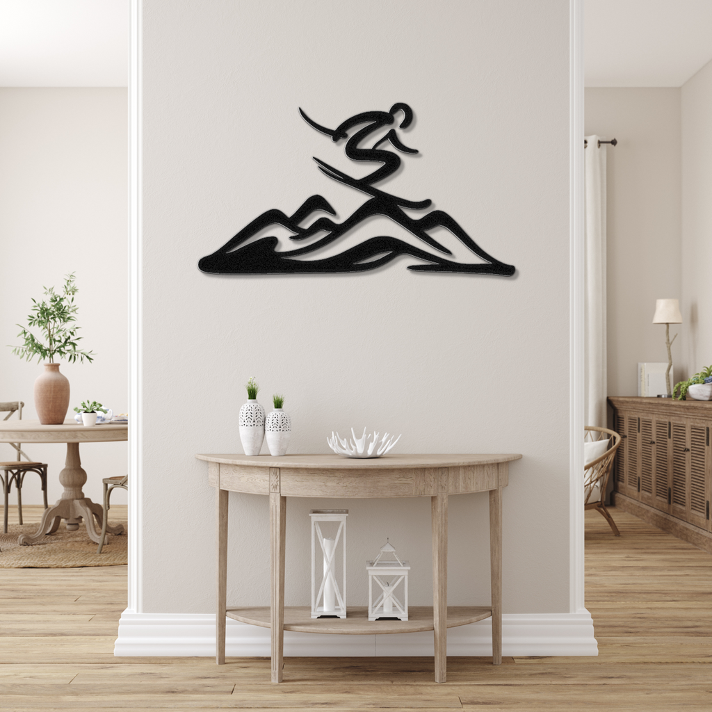 Skier and Mountain Metal Wall Art