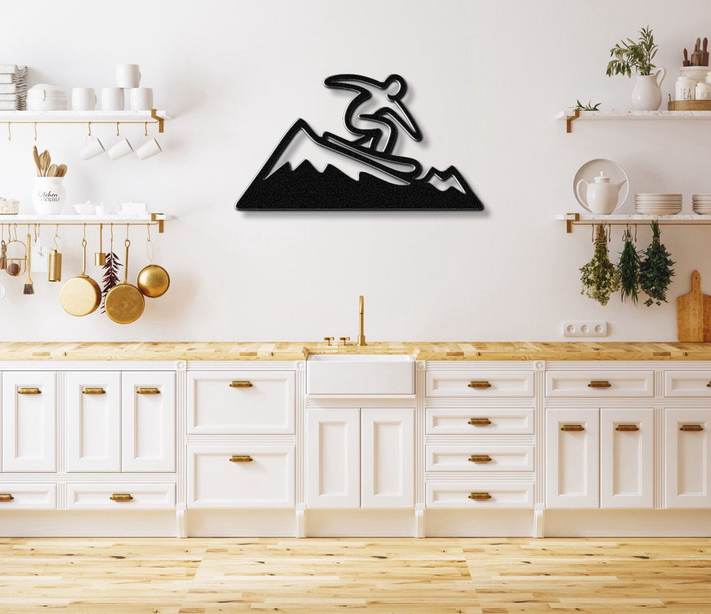 Snowboarder with Mountains Metal Wall Art
