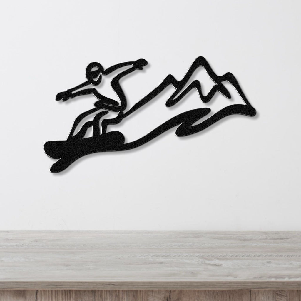 Snowboarder with Mountains Metal Wall Art