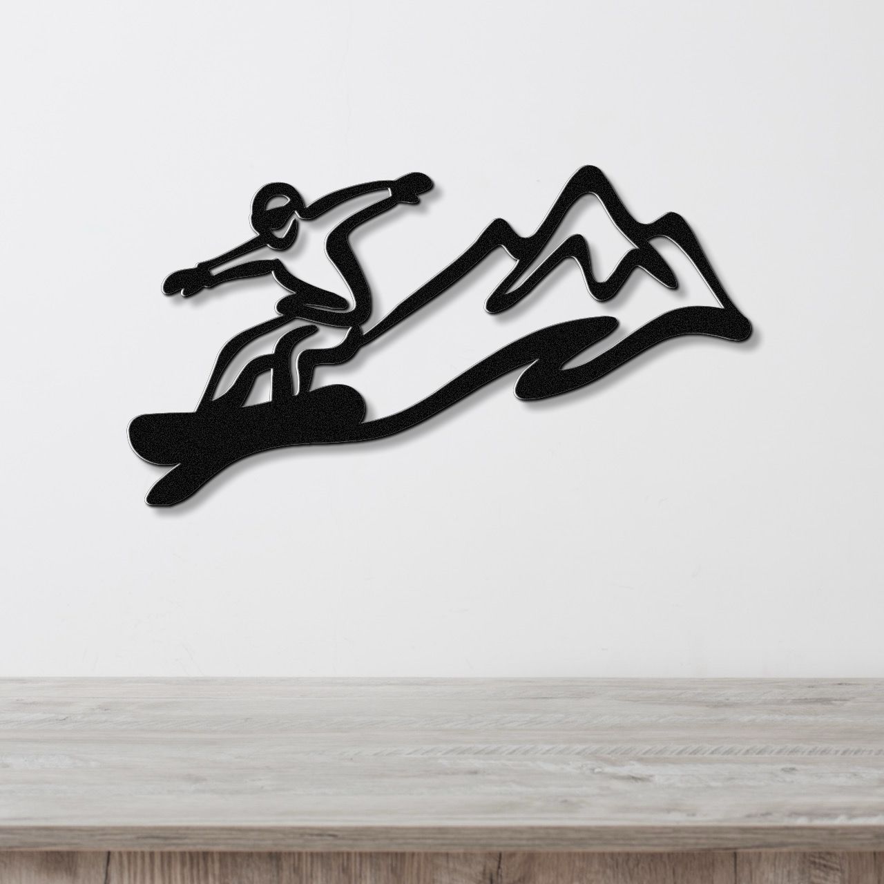 Snowboarder with Mountains Metal Wall Art