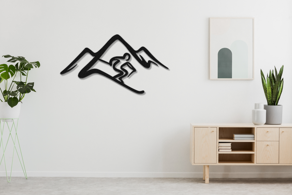 Skier and Mountain Metal Wall Art