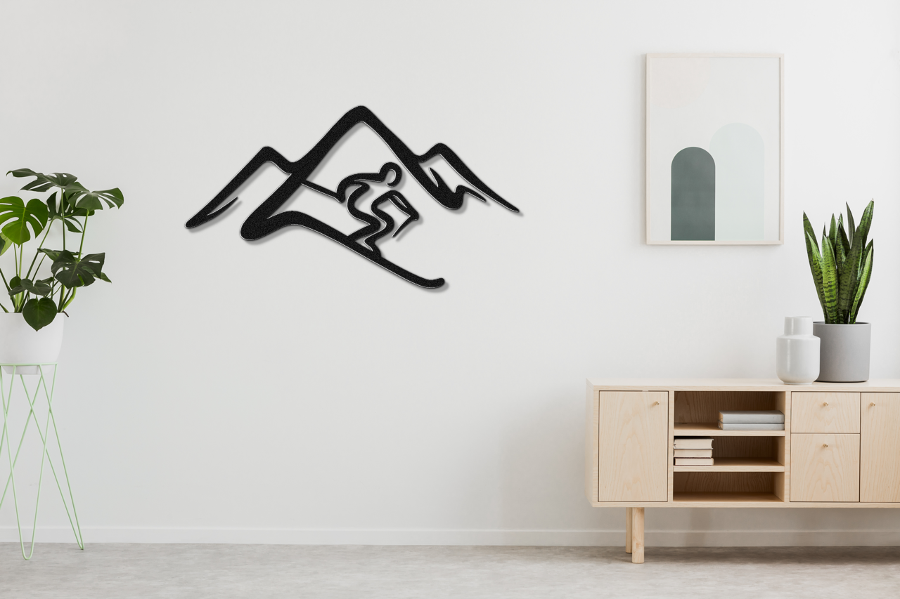 Skier and Mountain Metal Wall Art