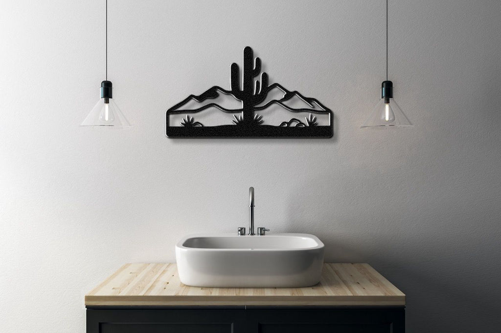 Saguaro Cactus with Mountains Metal Wall Art