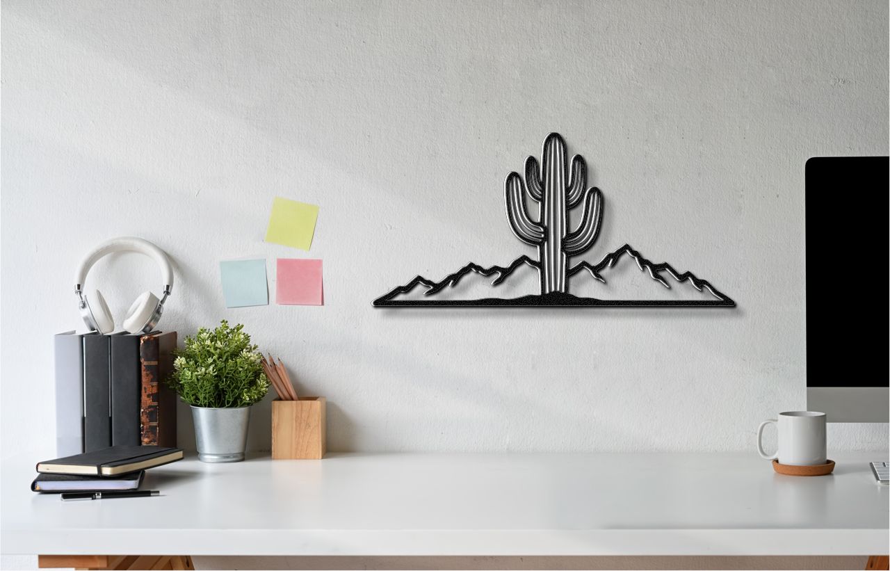 Saguaro Cactus with Mountains Metal Wall Art