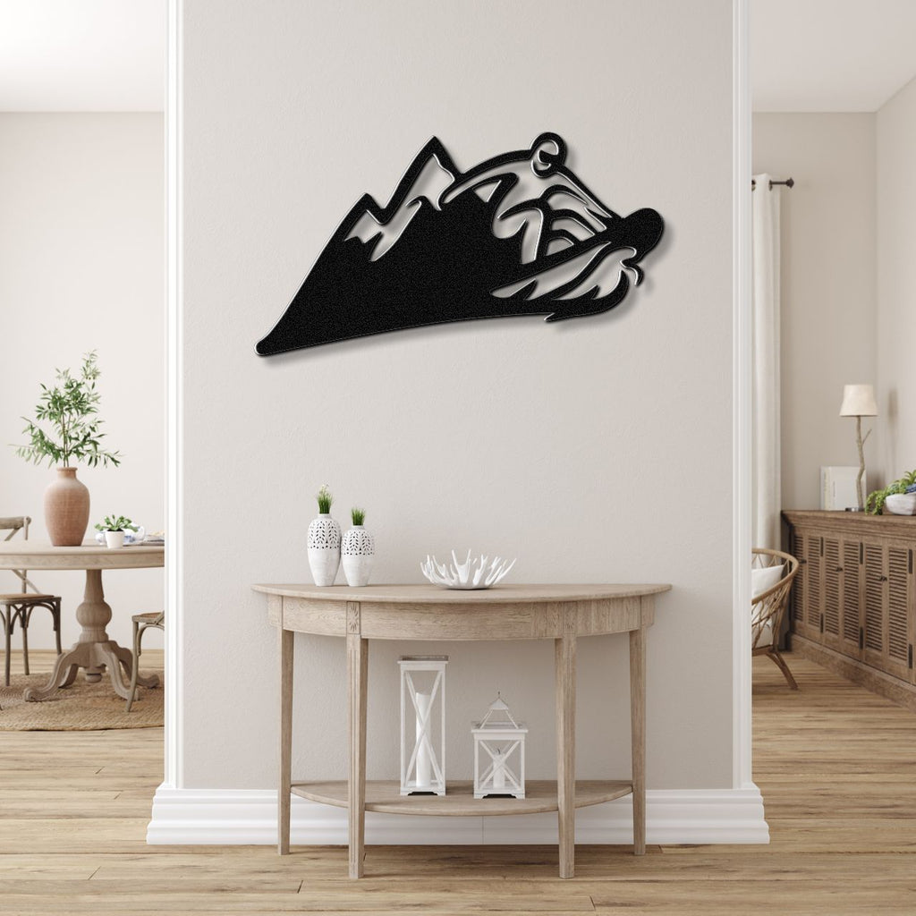 Snowboarder with Mountains Metal Wall Art