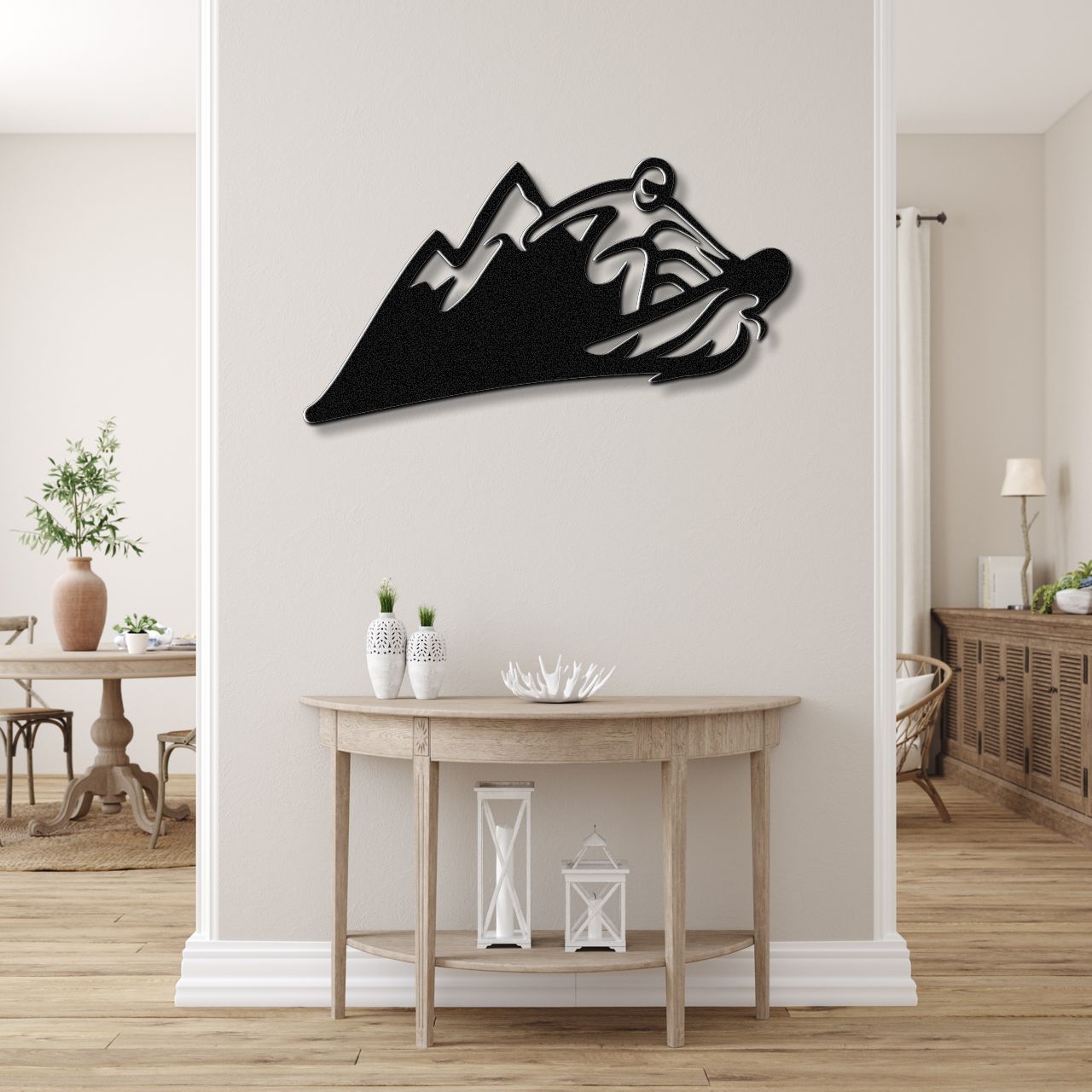 Snowboarder with Mountains Metal Wall Art