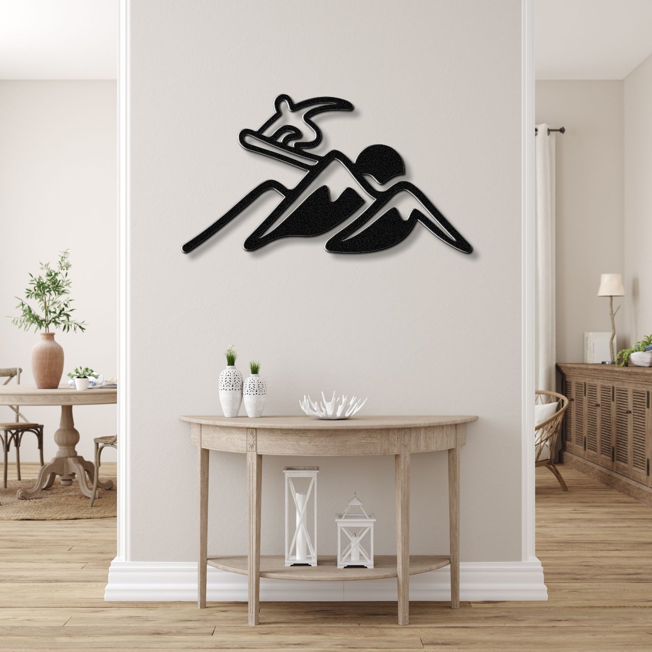 Snowboarder with Mountains Metal Wall Art