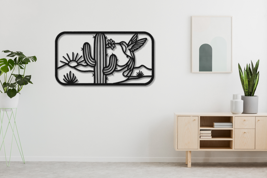 Hummingbird and Saguaro Metal Wall Art