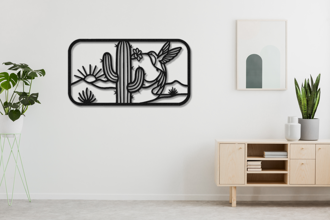 Hummingbird and Saguaro Metal Wall Art