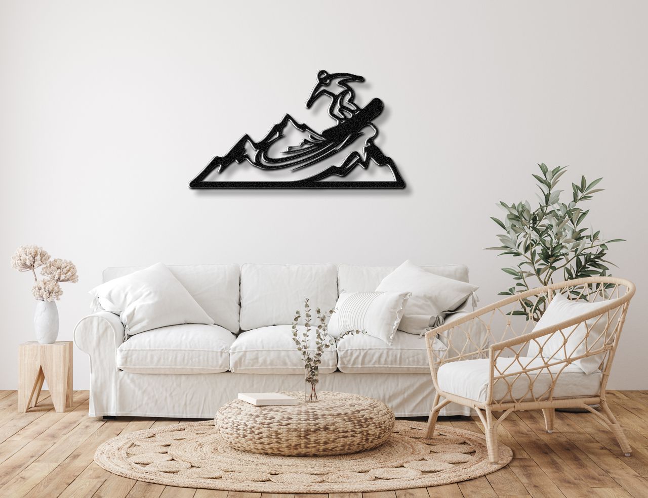 Snowboarder with Mountains Metal Wall Art