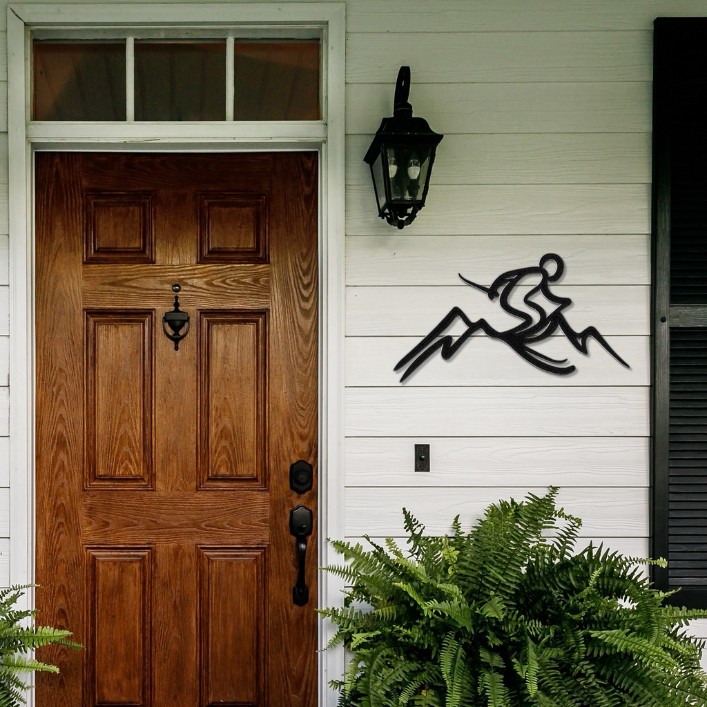 Skier and Mountain Metal Wall Art