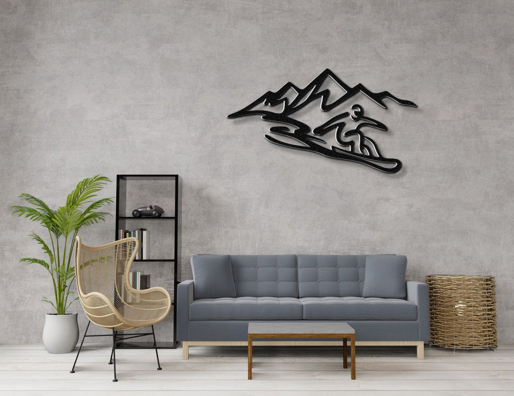 Snowboarder with Mountains Metal Wall Art