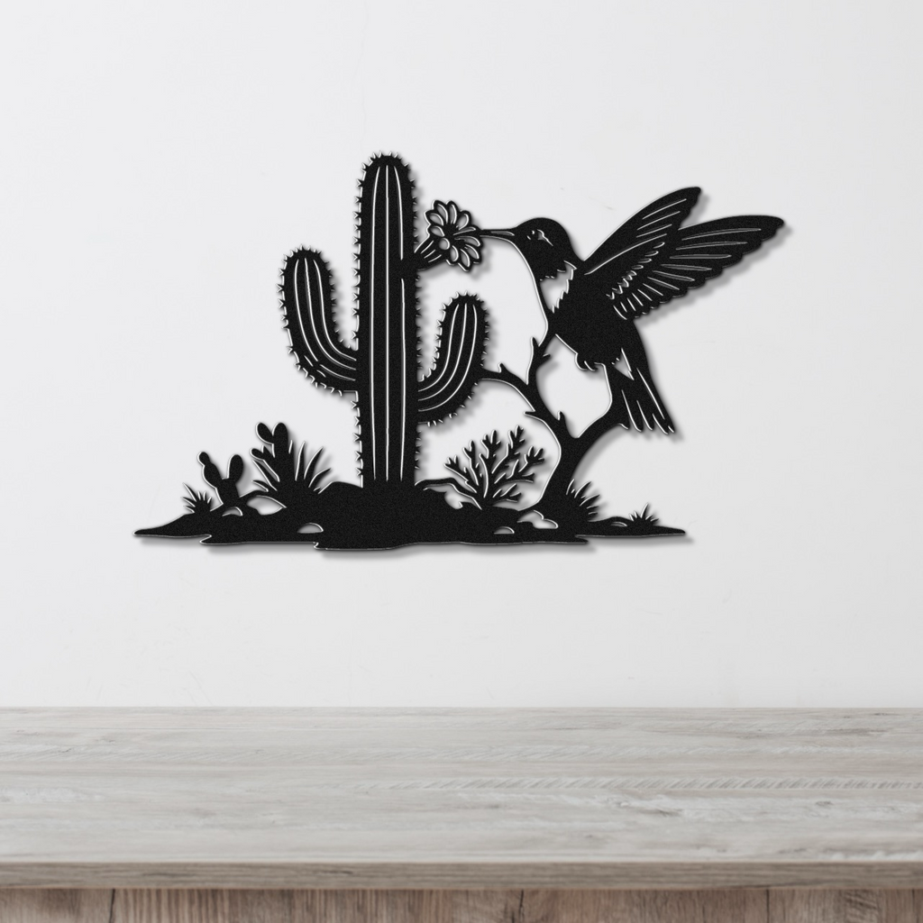 Hummingbird and Saguaro Metal Wall Art