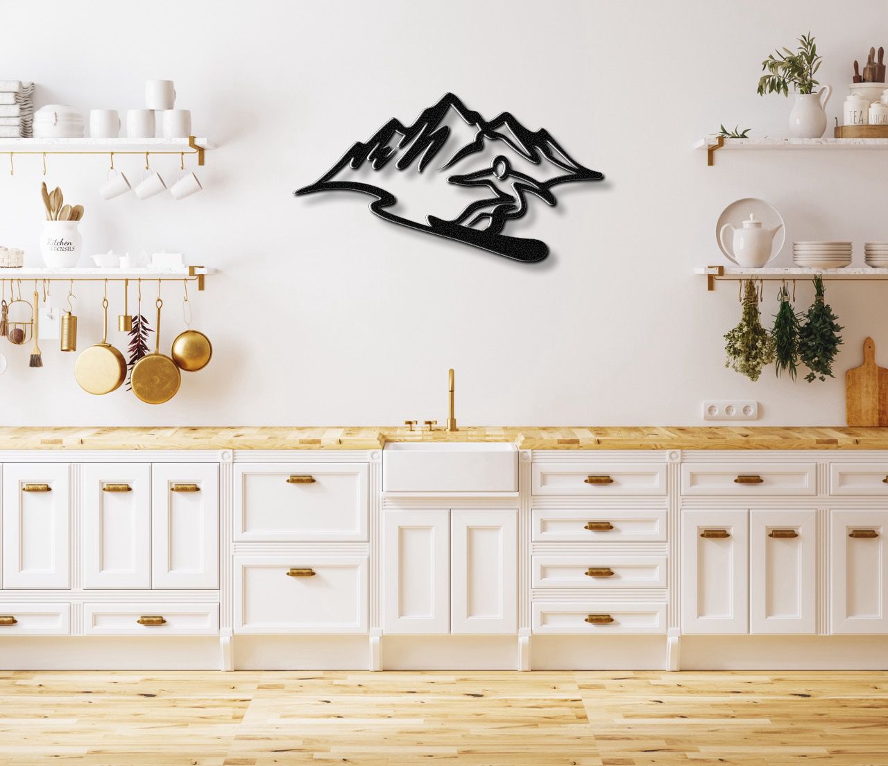 Snowboarder with Mountains Metal Wall Art