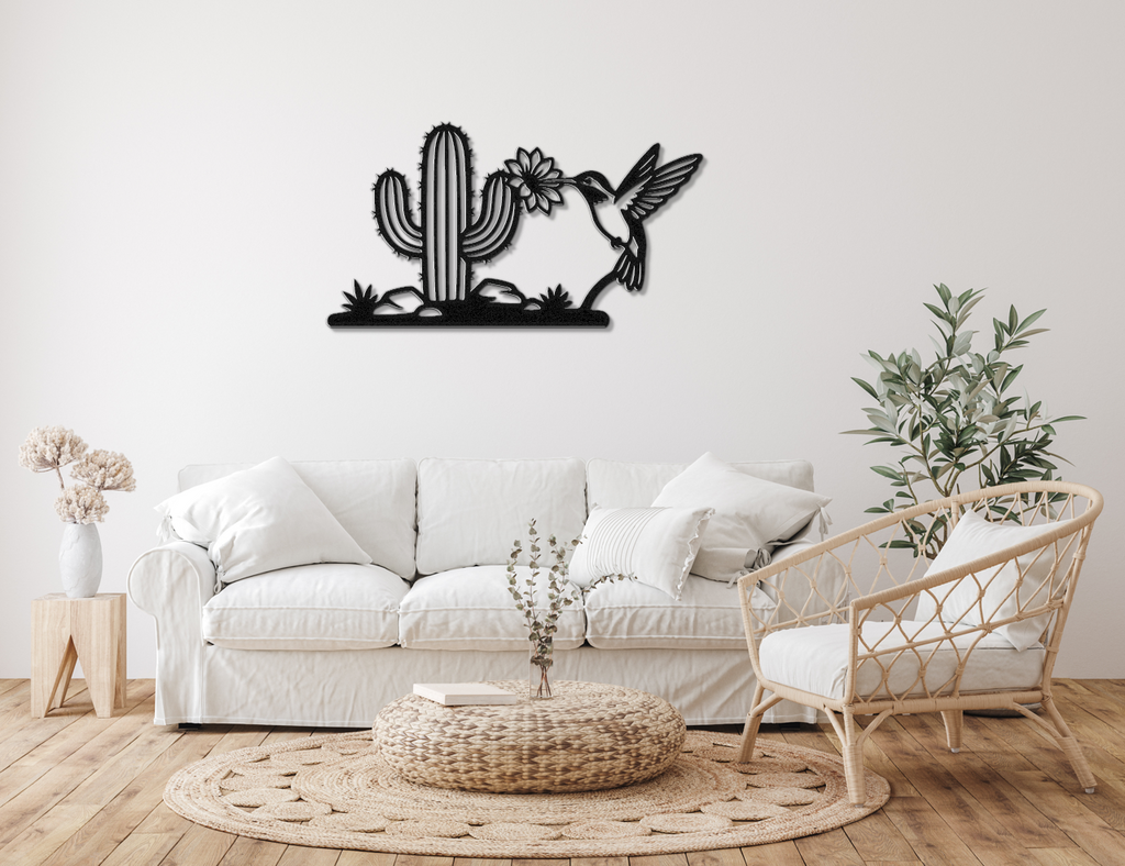 Hummingbird and Saguaro Metal Wall Art