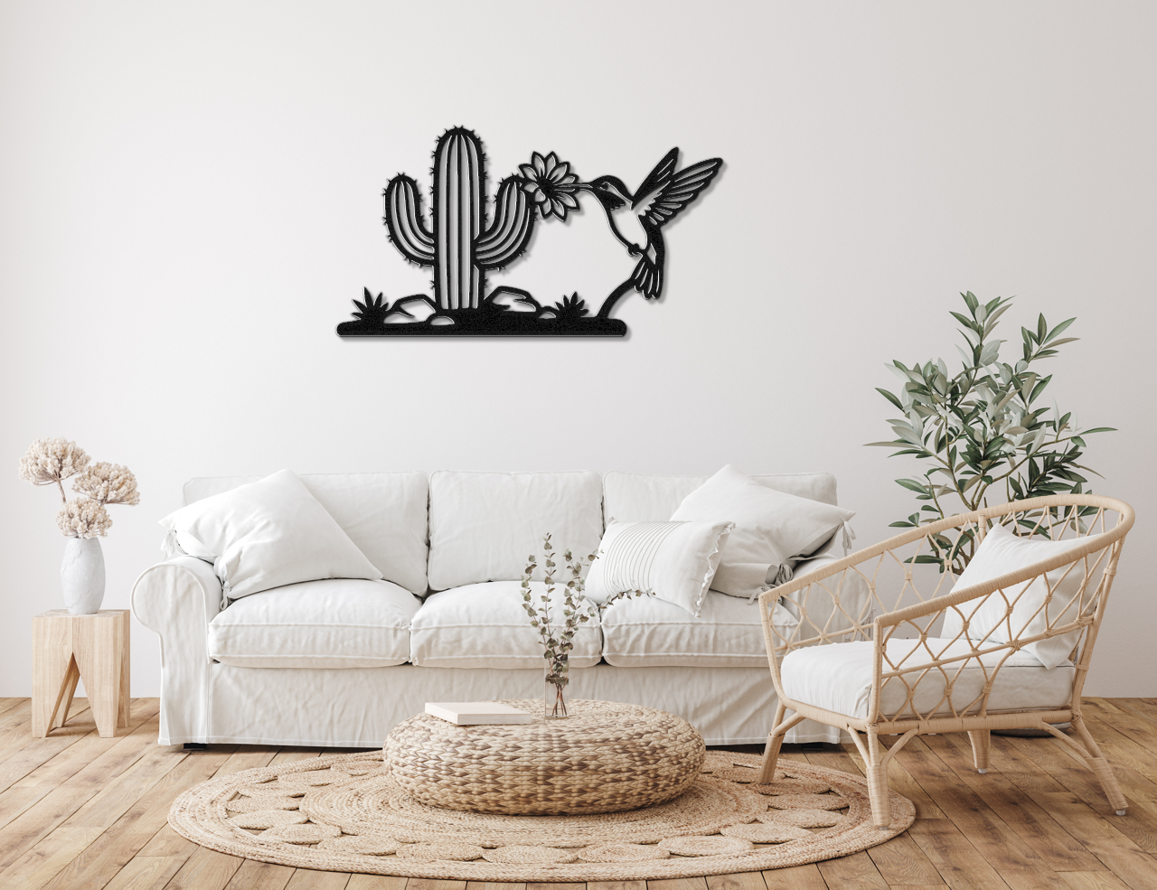 Hummingbird and Saguaro Metal Wall Art