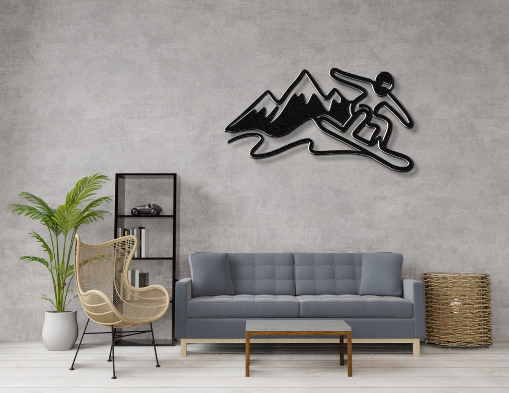 Snowboarder with Mountains Metal Wall Art
