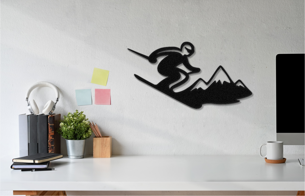 Skier and Mountain Metal Wall Art