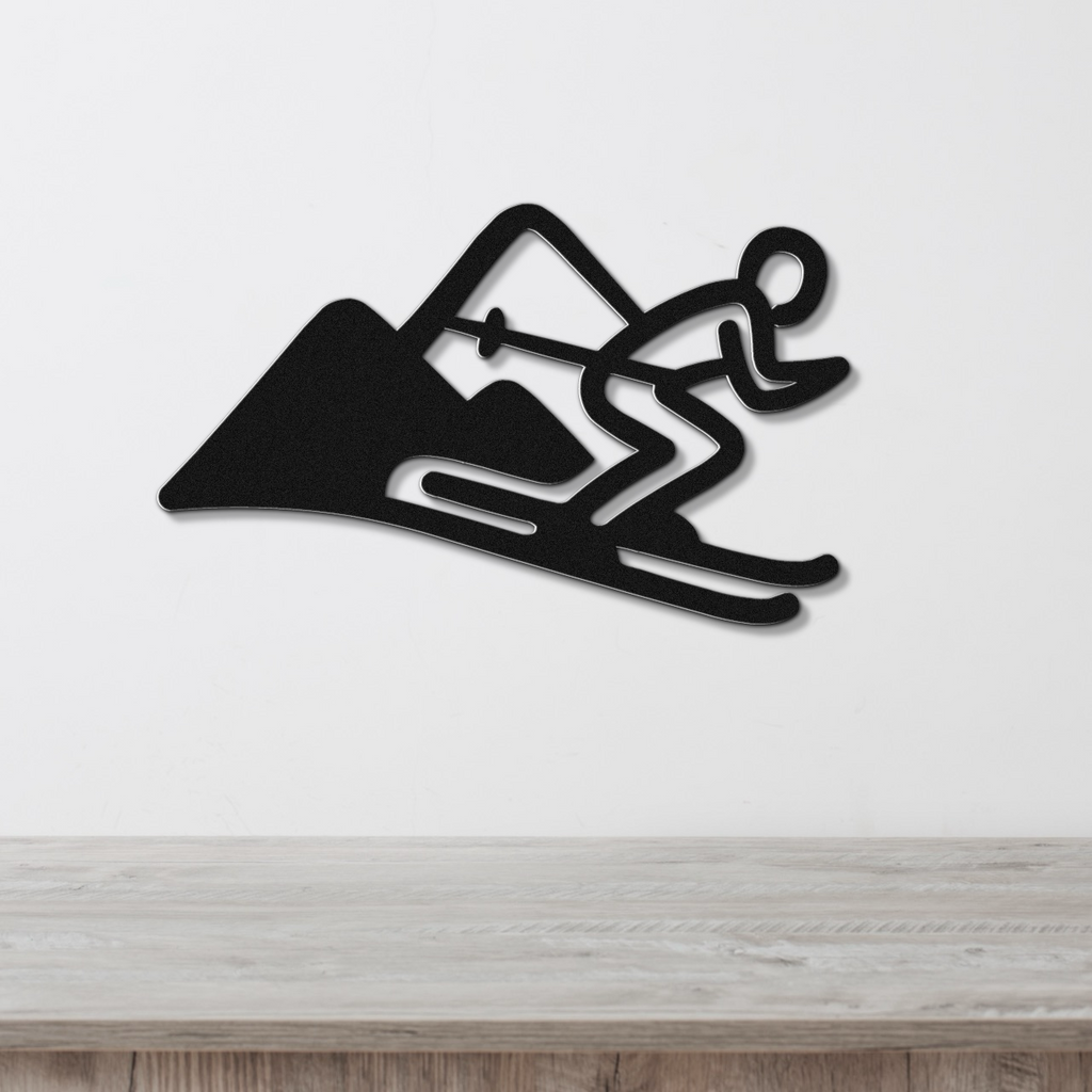 Skier and Mountain Metal Wall Art
