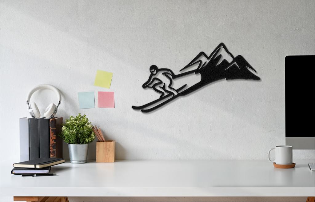 Skier and Mountain Metal Wall Art