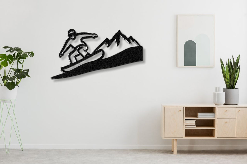 Snowboarder with Mountains Metal Wall Art