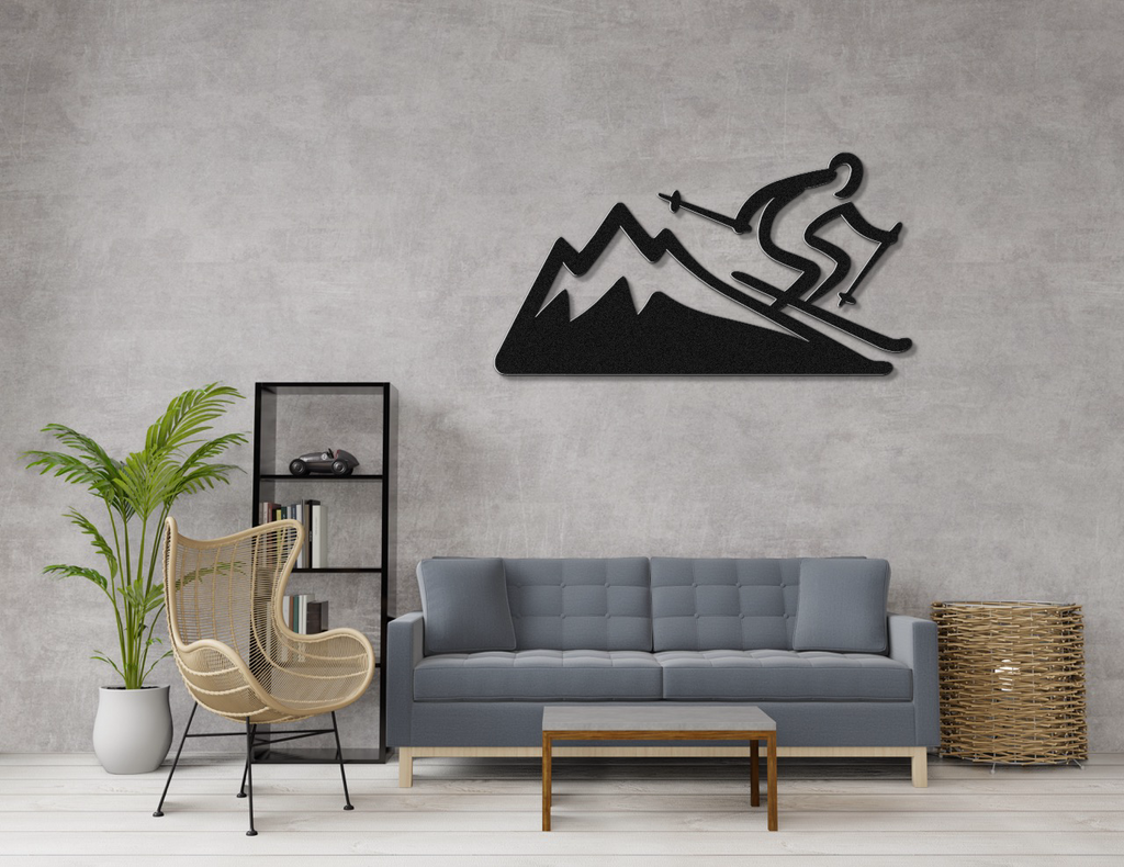 Skier and Mountain Metal Wall Art