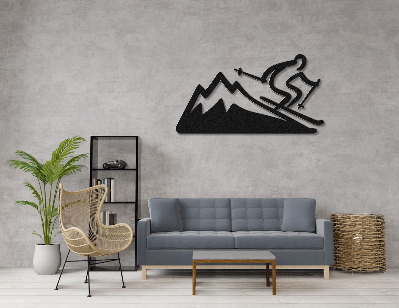 Skier and Mountain Metal Wall Art