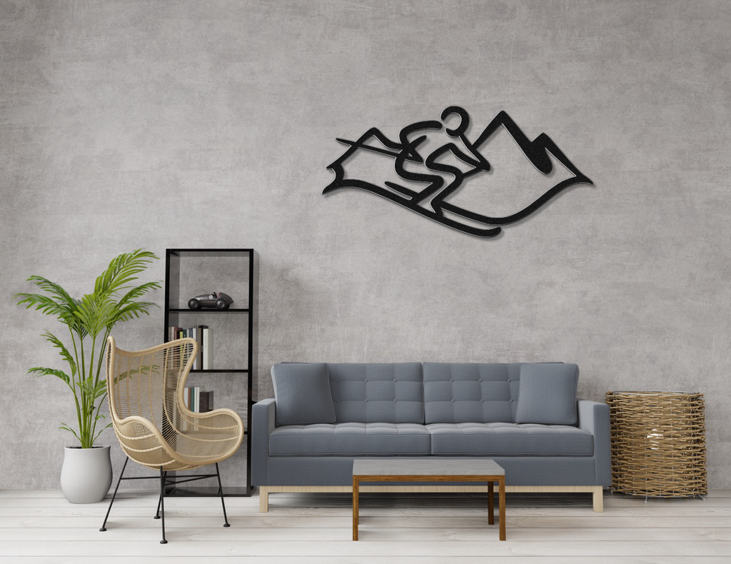 Skier and Mountain Metal Wall Art