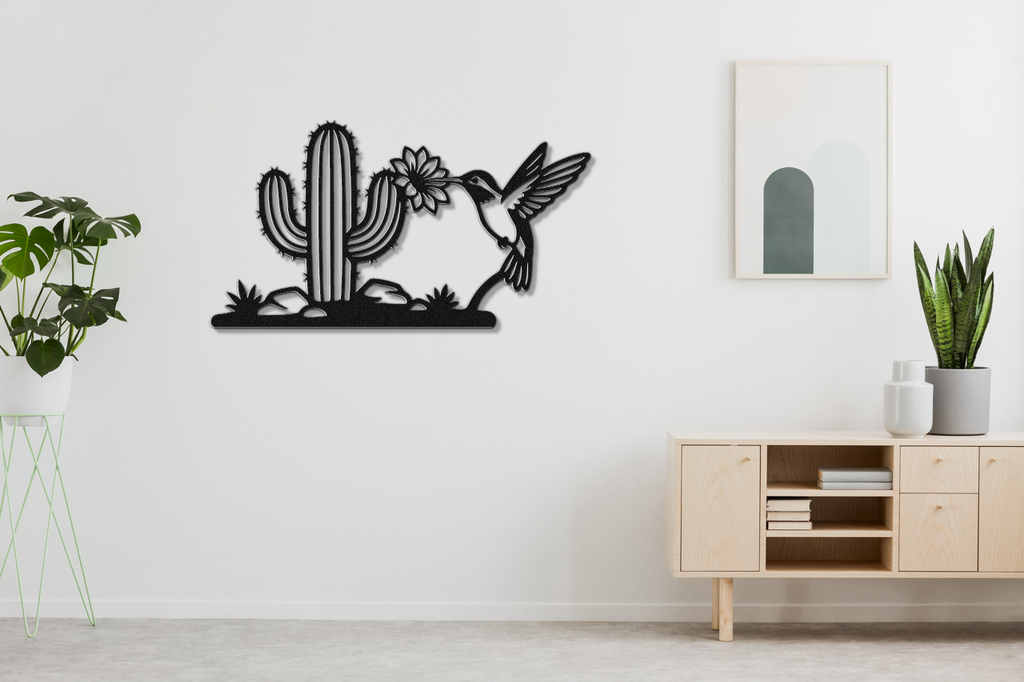 Hummingbird and Saguaro Metal Wall Art