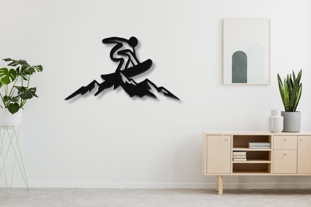 Snowboarder with Mountains Metal Wall Art