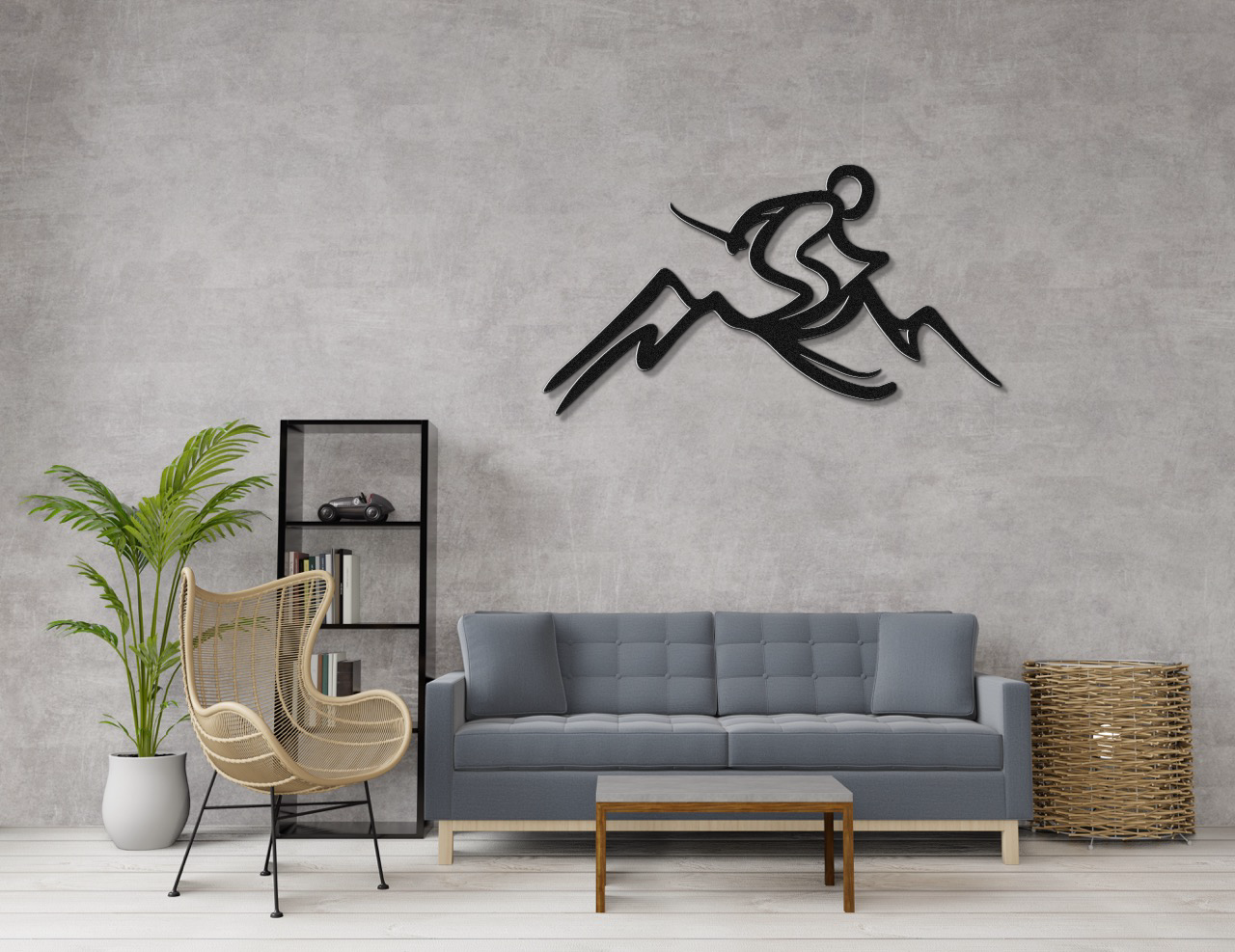 Skier and Mountain Metal Wall Art