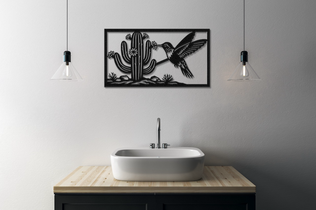 Hummingbird and Saguaro Metal Wall Art