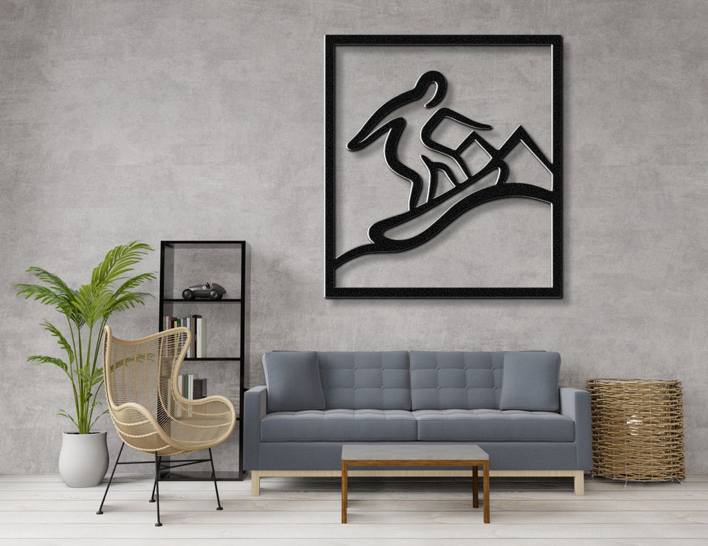 Snowboarder with Mountains Metal Wall Art