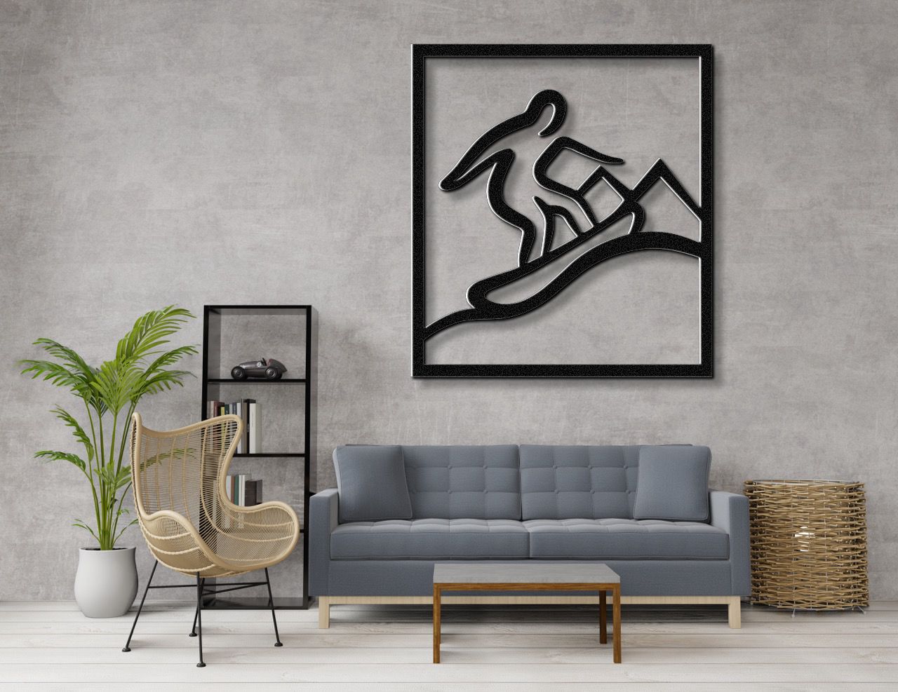 Snowboarder with Mountains Metal Wall Art