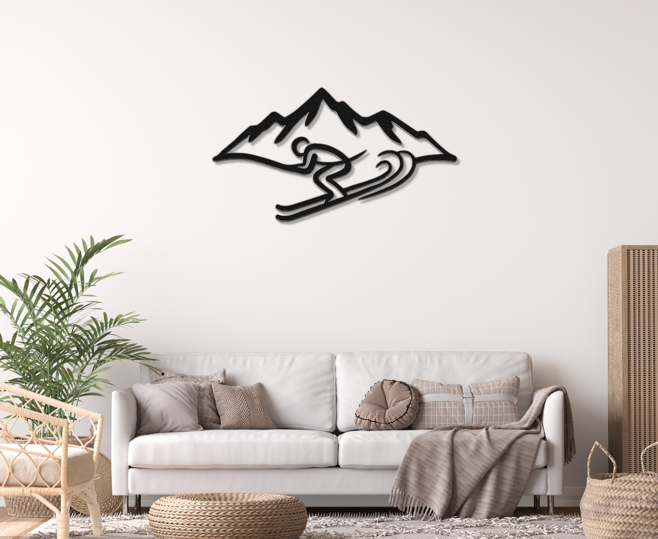 Skier and Mountain Metal Wall Art