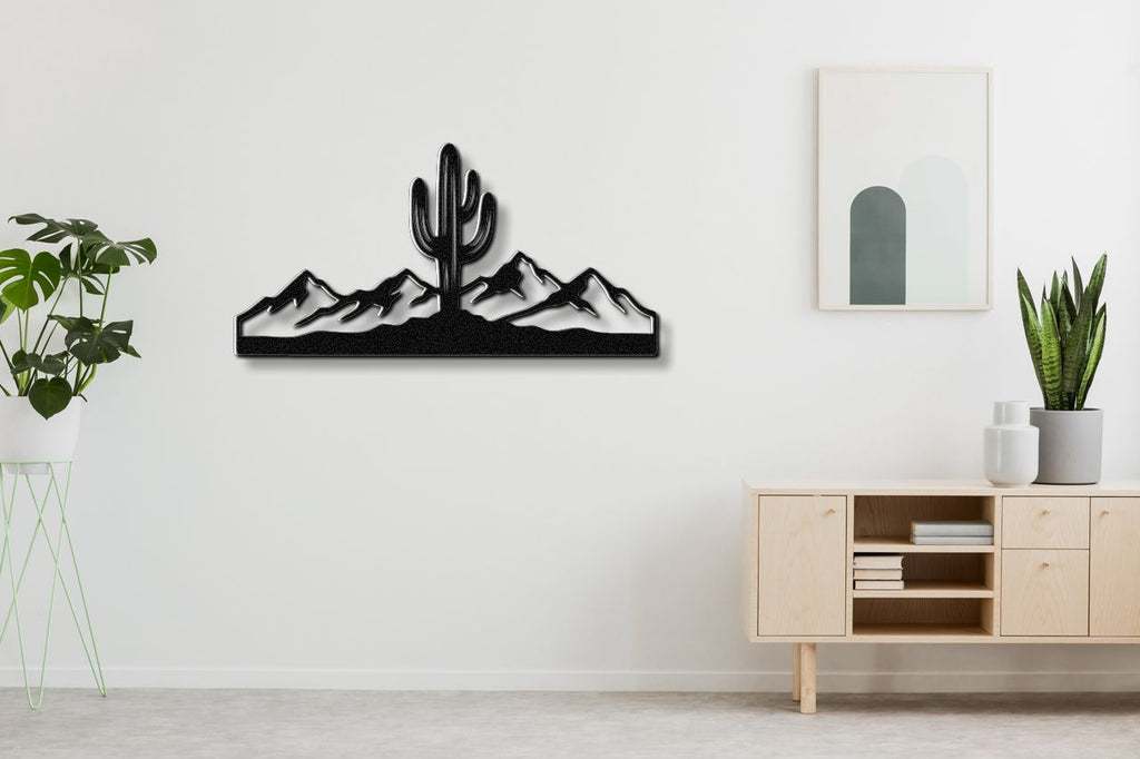 Saguaro Cactus with Mountains Metal Wall Art