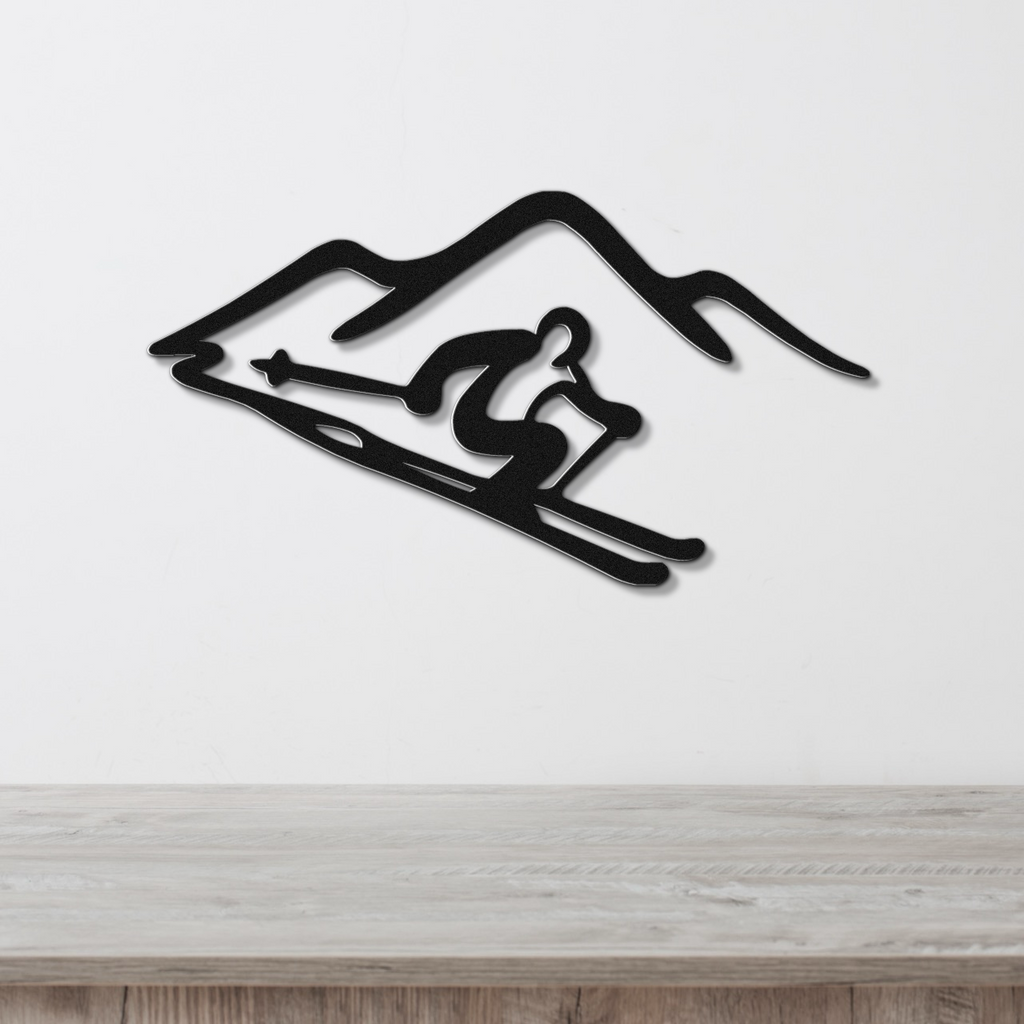 Skier and Mountain Metal Wall Art