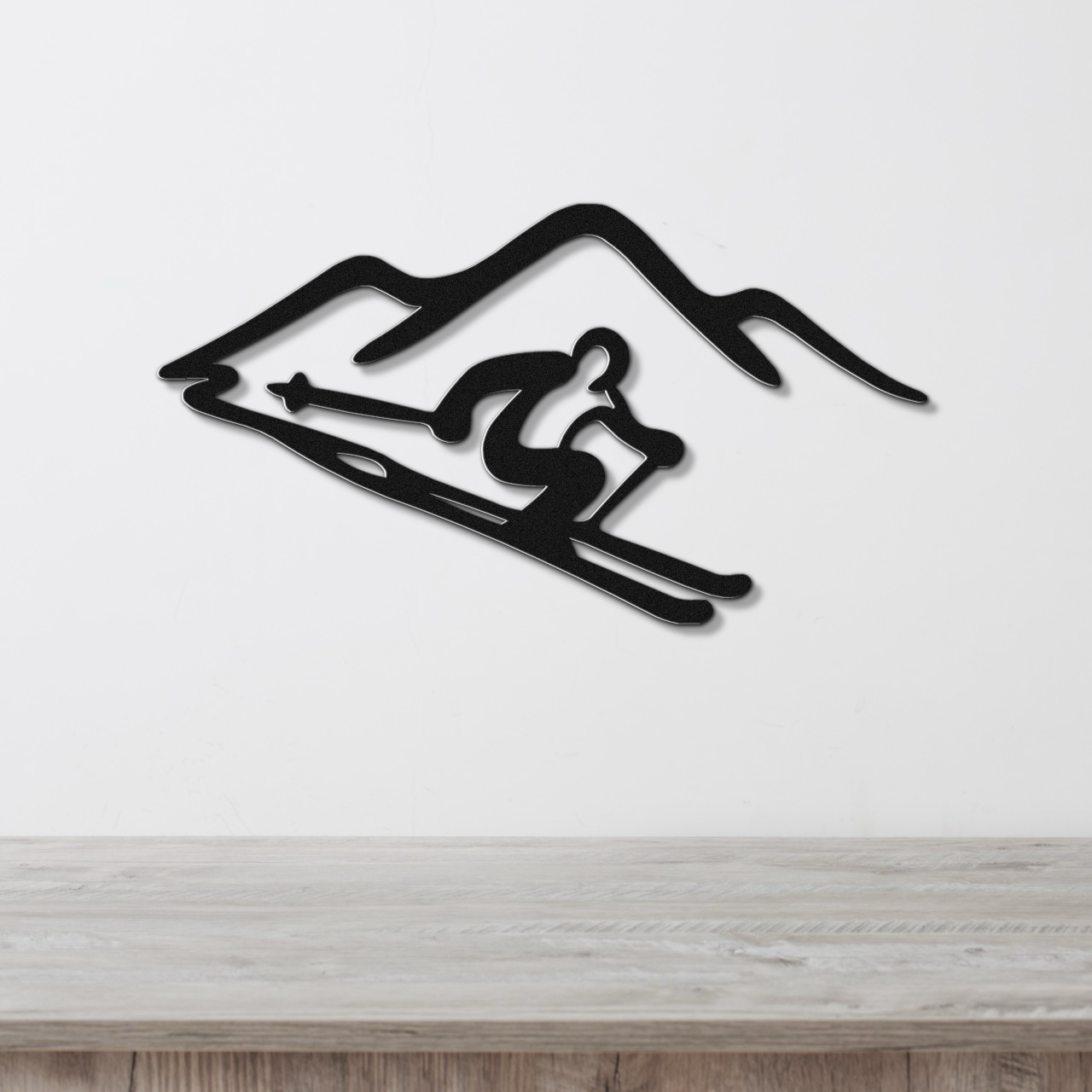 Skier and Mountain Metal Wall Art