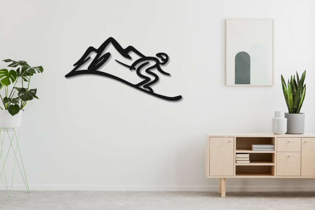 Skier and Mountain Metal Wall Art