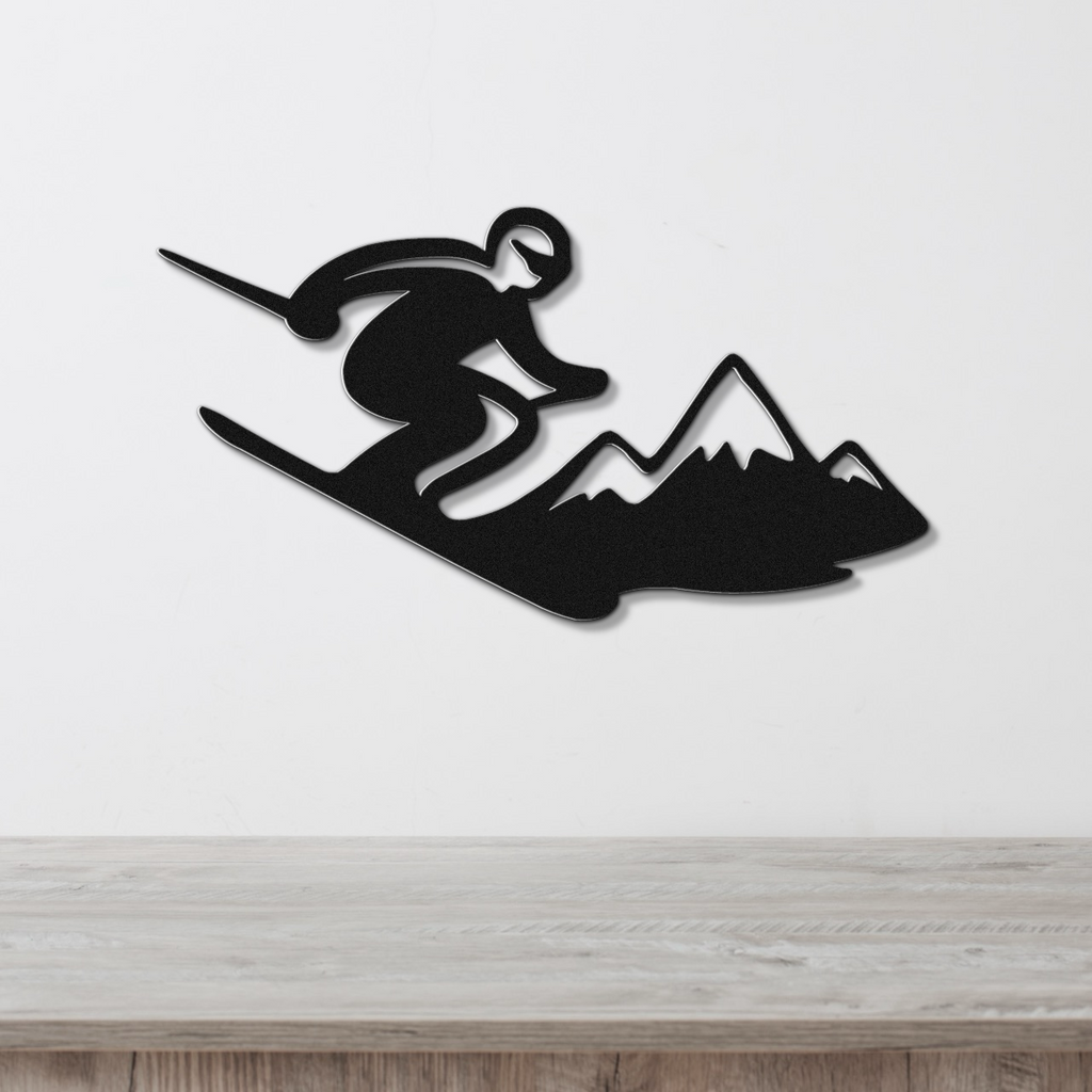 Skier and Mountain Metal Wall Art