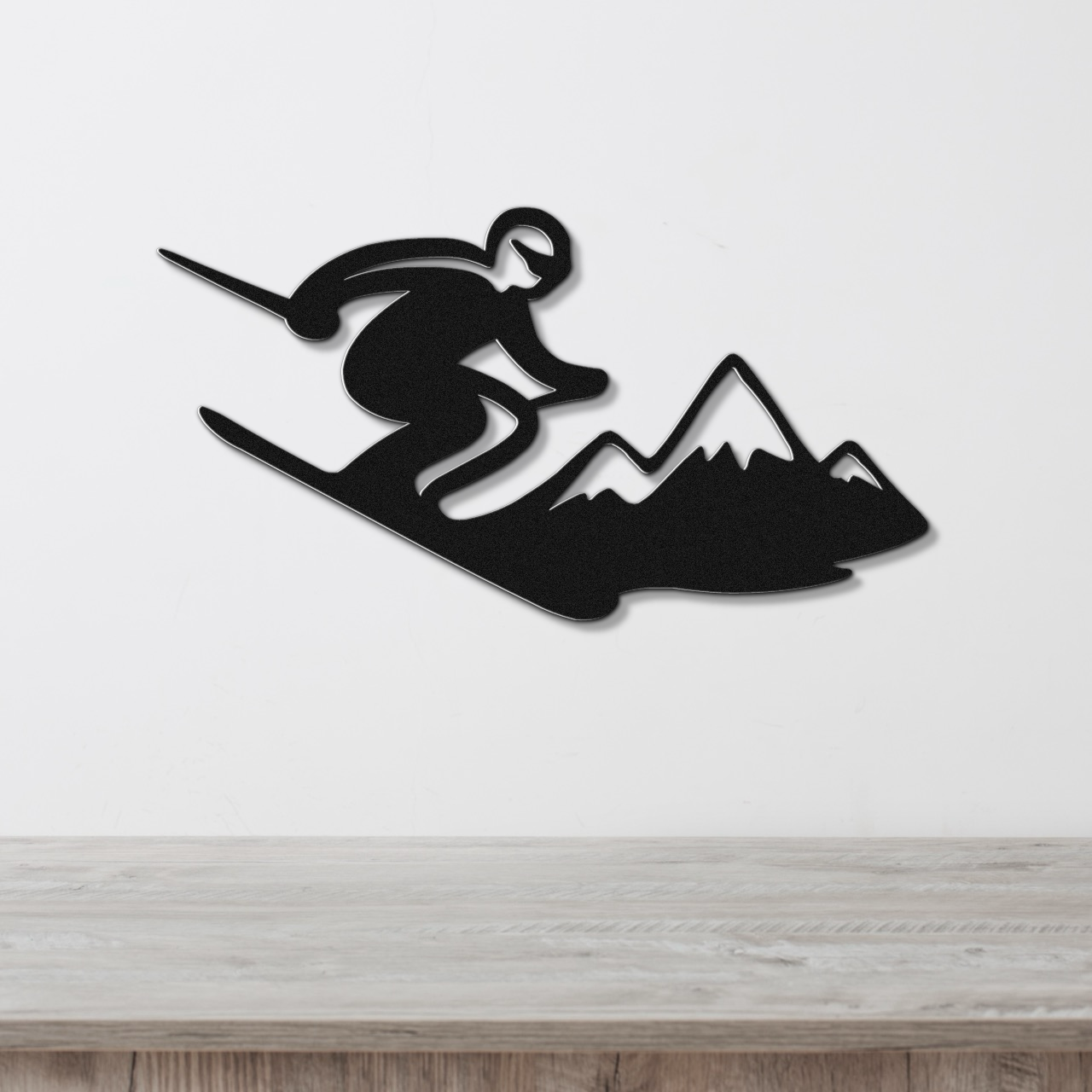 Skier and Mountain Metal Wall Art
