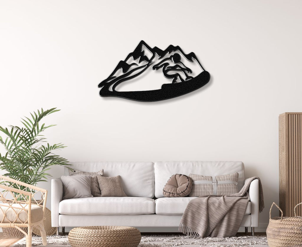Snowboarder with Mountains Metal Wall Art