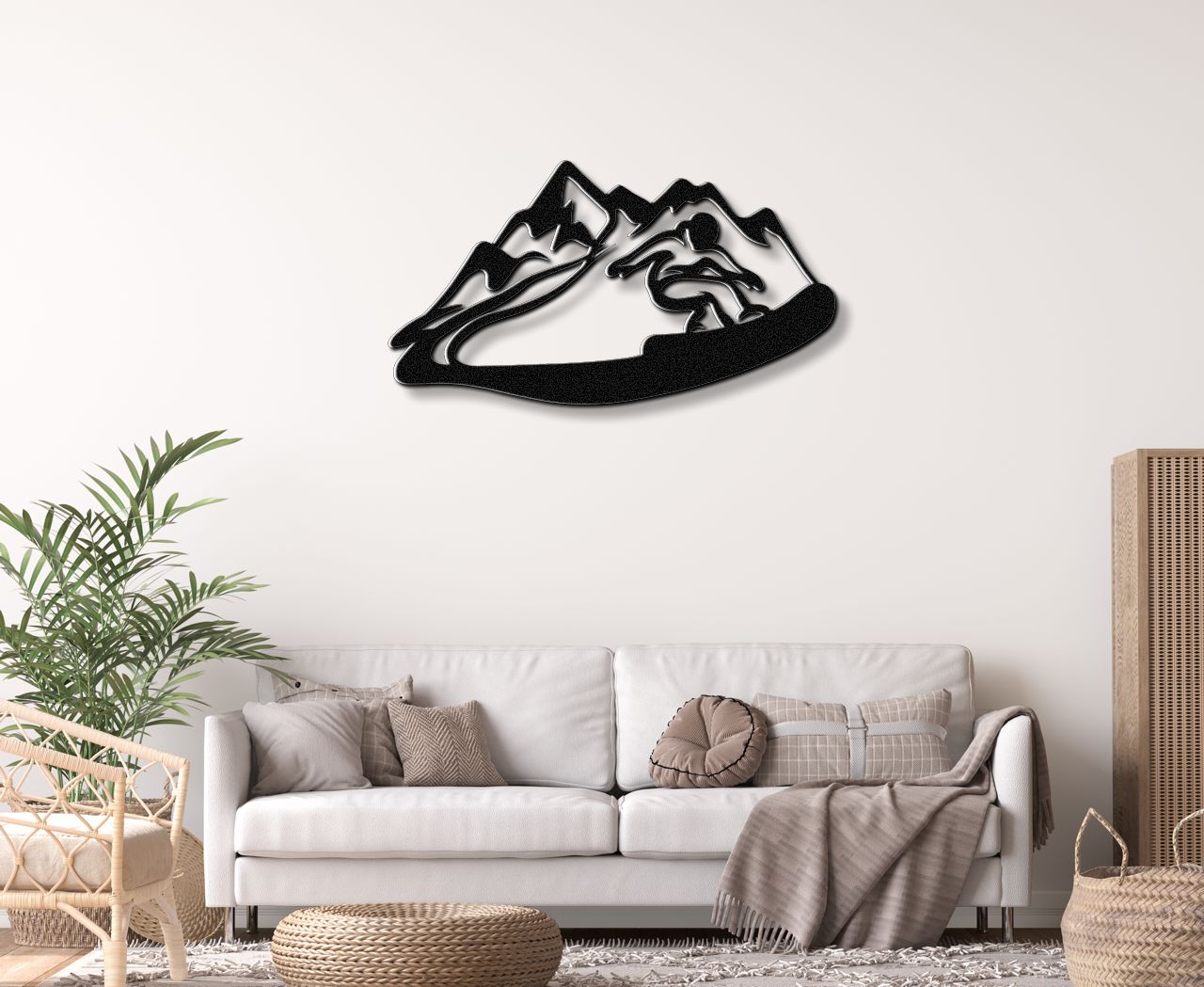 Snowboarder with Mountains Metal Wall Art