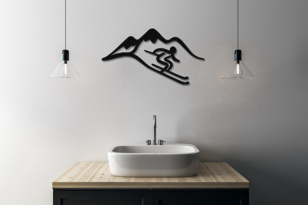 Skier and Mountain Metal Wall Art